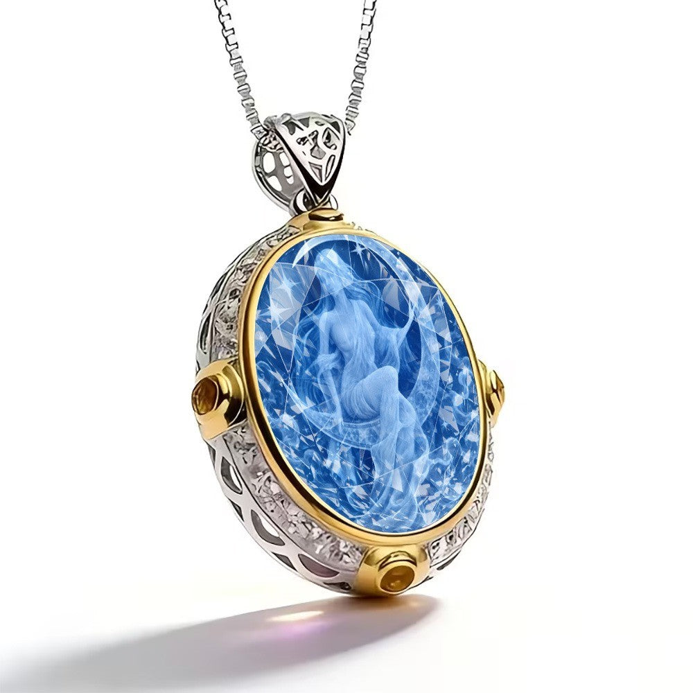 Blue Fairy Oval Pendant Necklace
