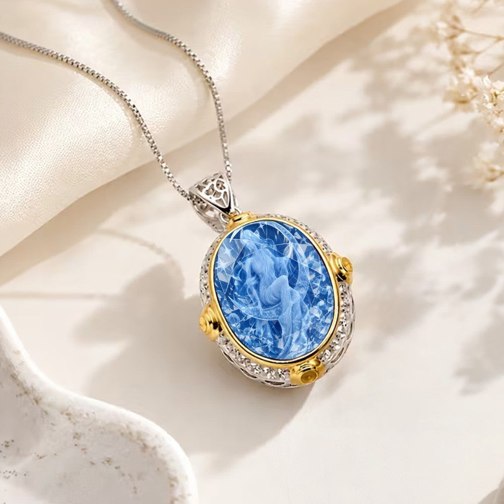 Blue Fairy Oval Pendant Necklace