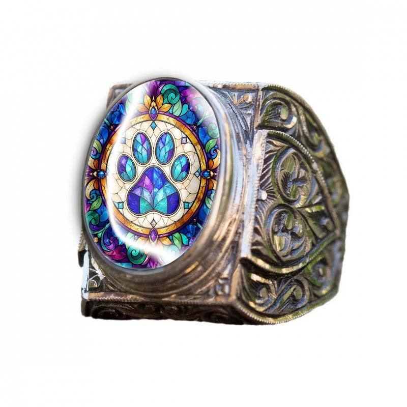 Ornate Stained Glass Paw Ring