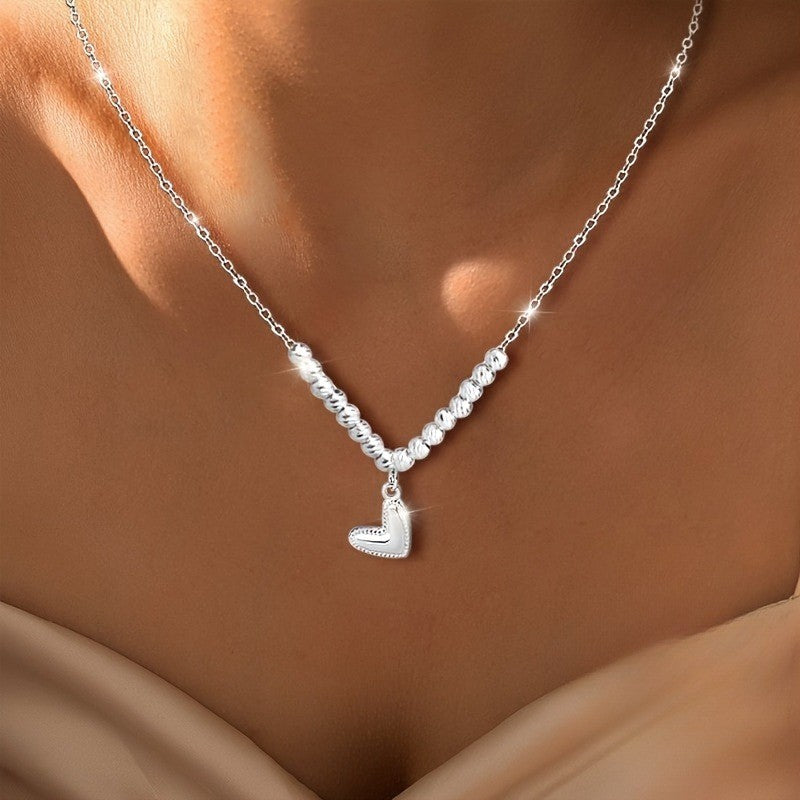 Textured Bead Heart Pendant Necklace