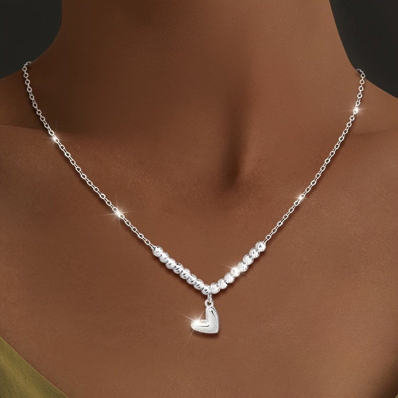 Textured Bead Heart Pendant Necklace