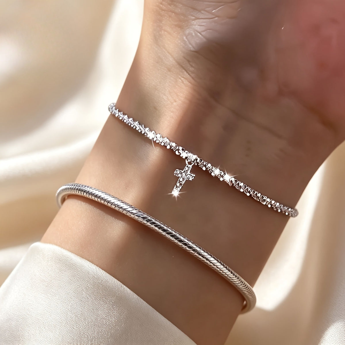 Cross & Snake Chain Bracelet Set