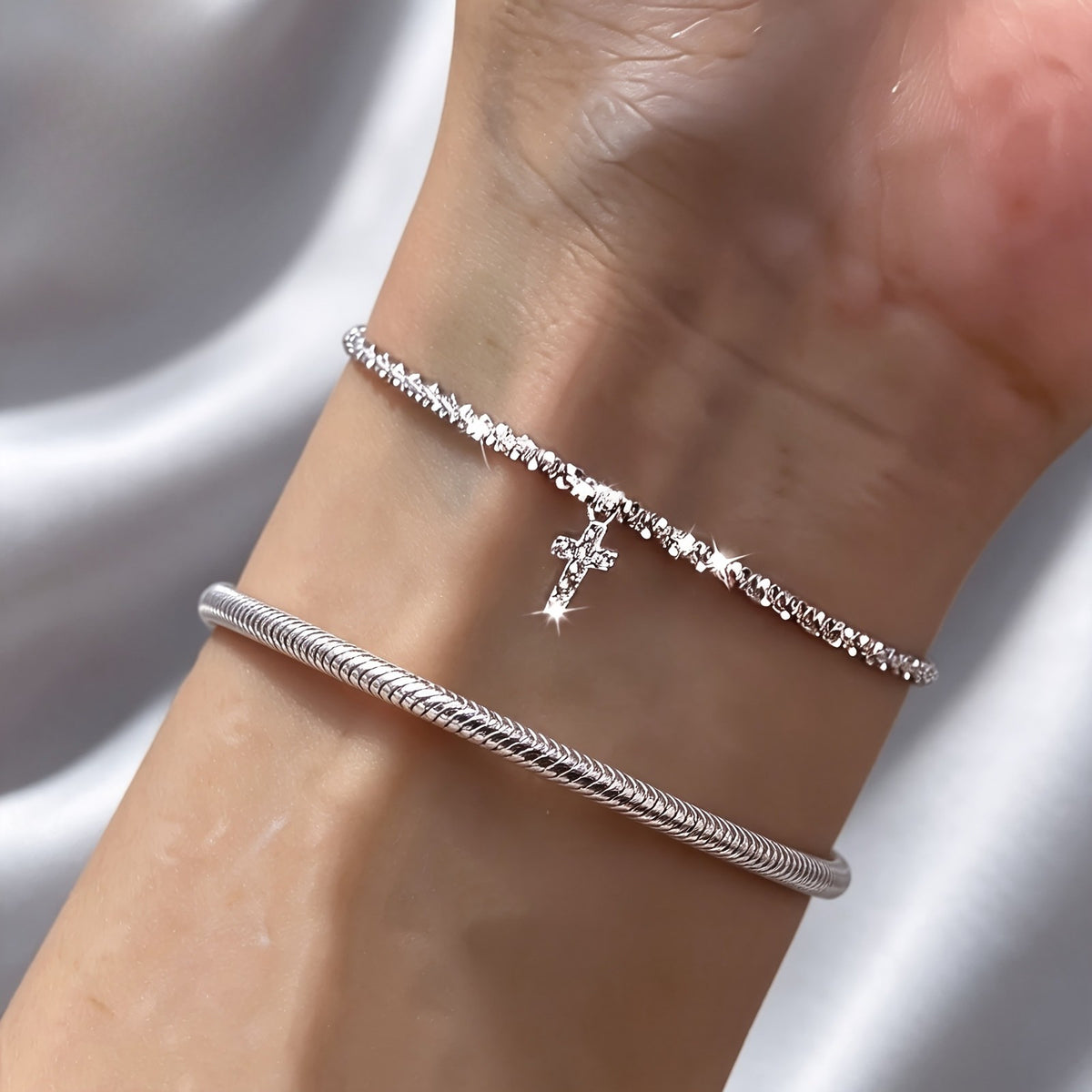 Cross & Snake Chain Bracelet Set