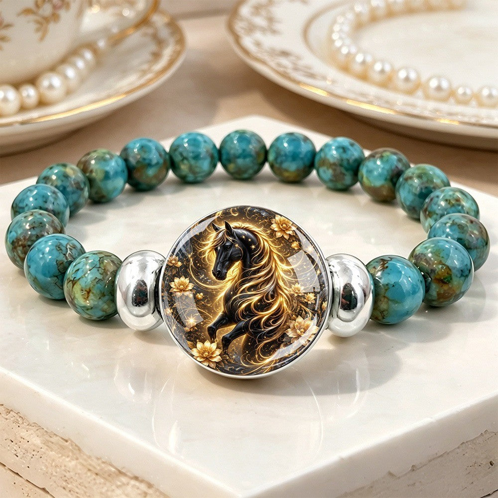 Golden Horse & Turquoise Stone Bracelet