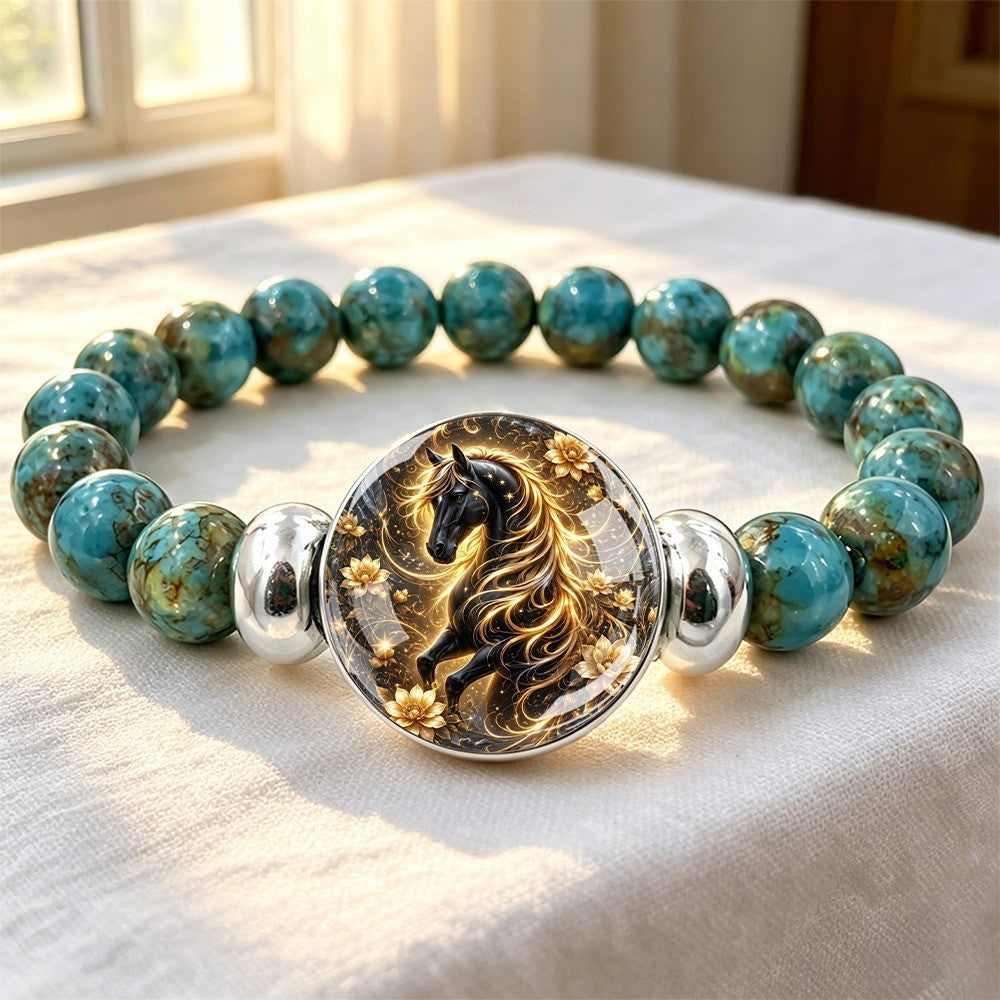 Golden Horse & Turquoise Stone Bracelet