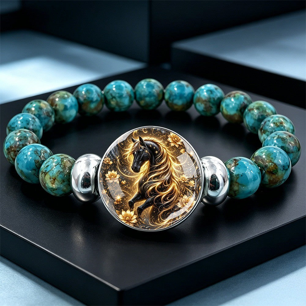 Golden Horse & Turquoise Stone Bracelet