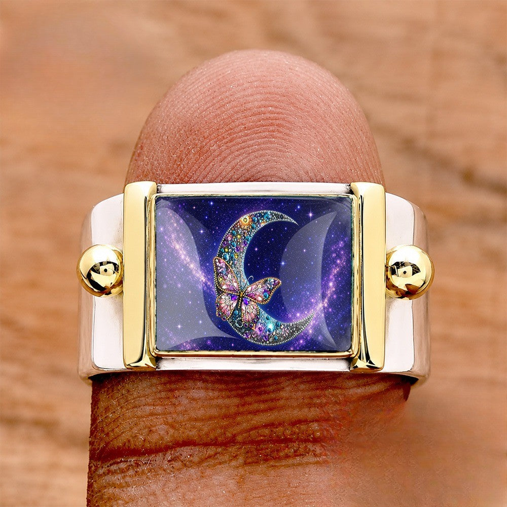 Starry Moon Butterfly Square Ring