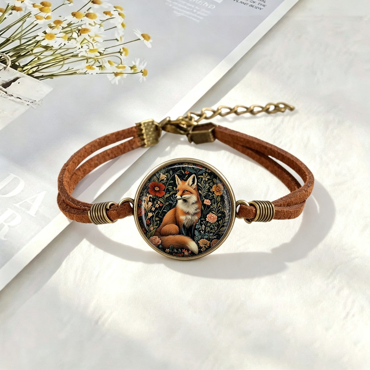 Floral Fox Cabochon Bracelet