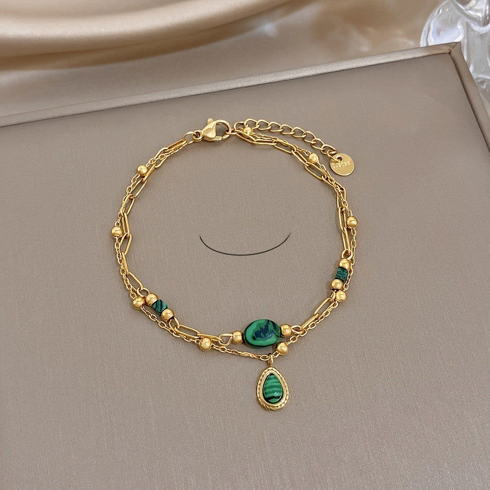Green Stone Figaro Link Bracelet