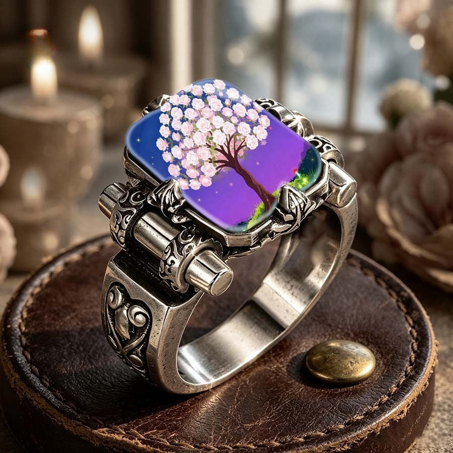 Pink Blossom Tree Square Ring