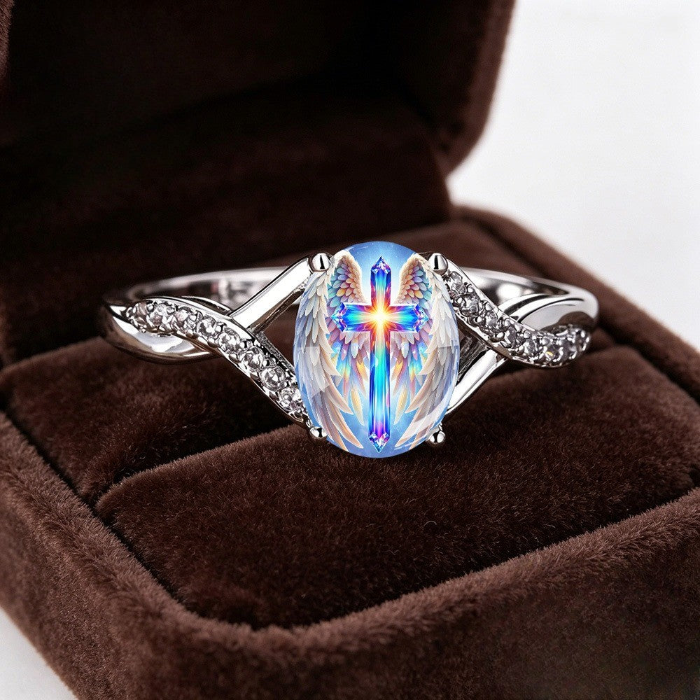 Winged Cross Twisted Band Ring