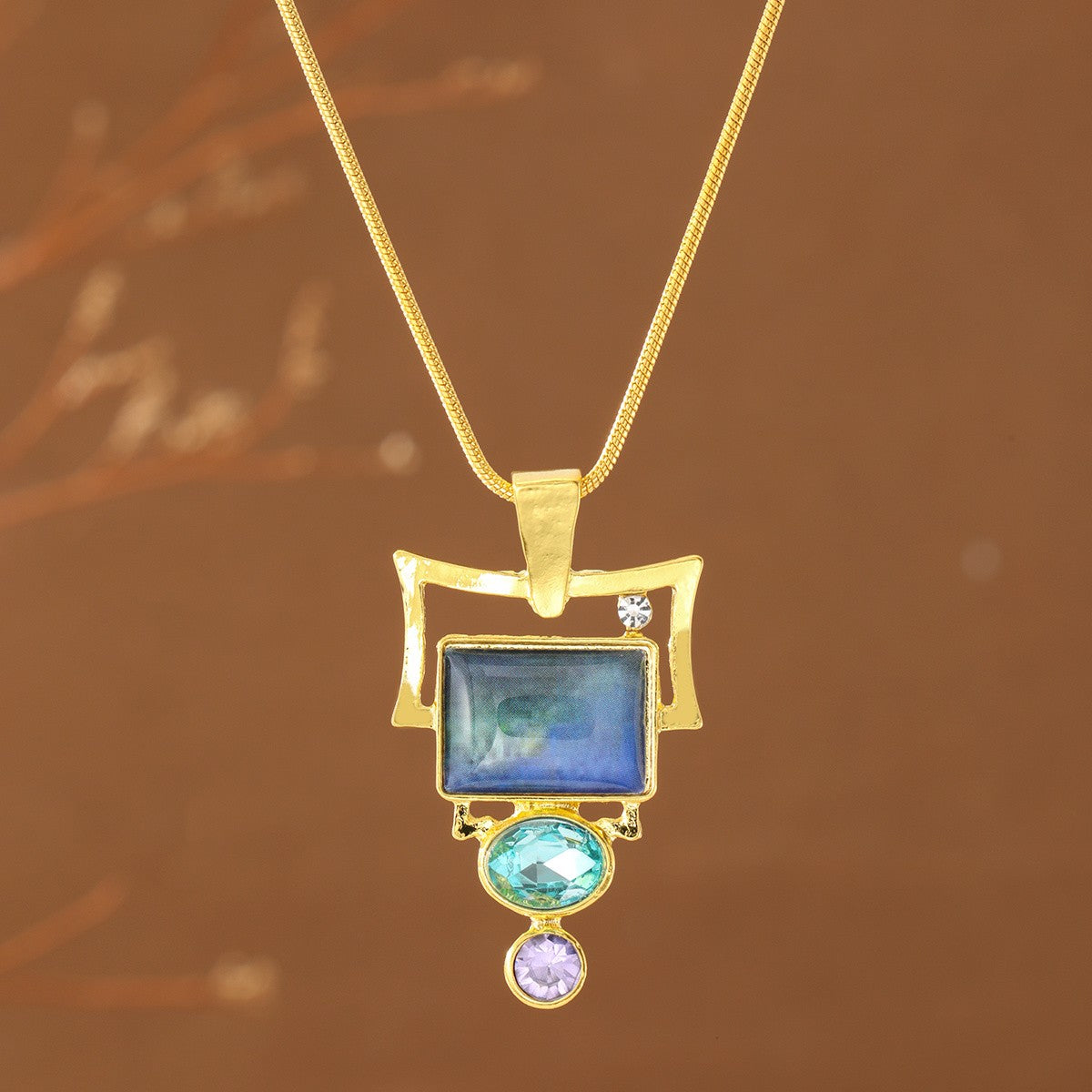 Geometric Blue Opal Pendant Necklace