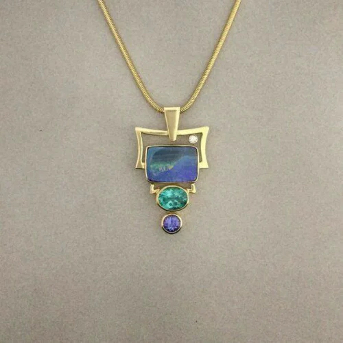 Geometric Blue Opal Pendant Necklace