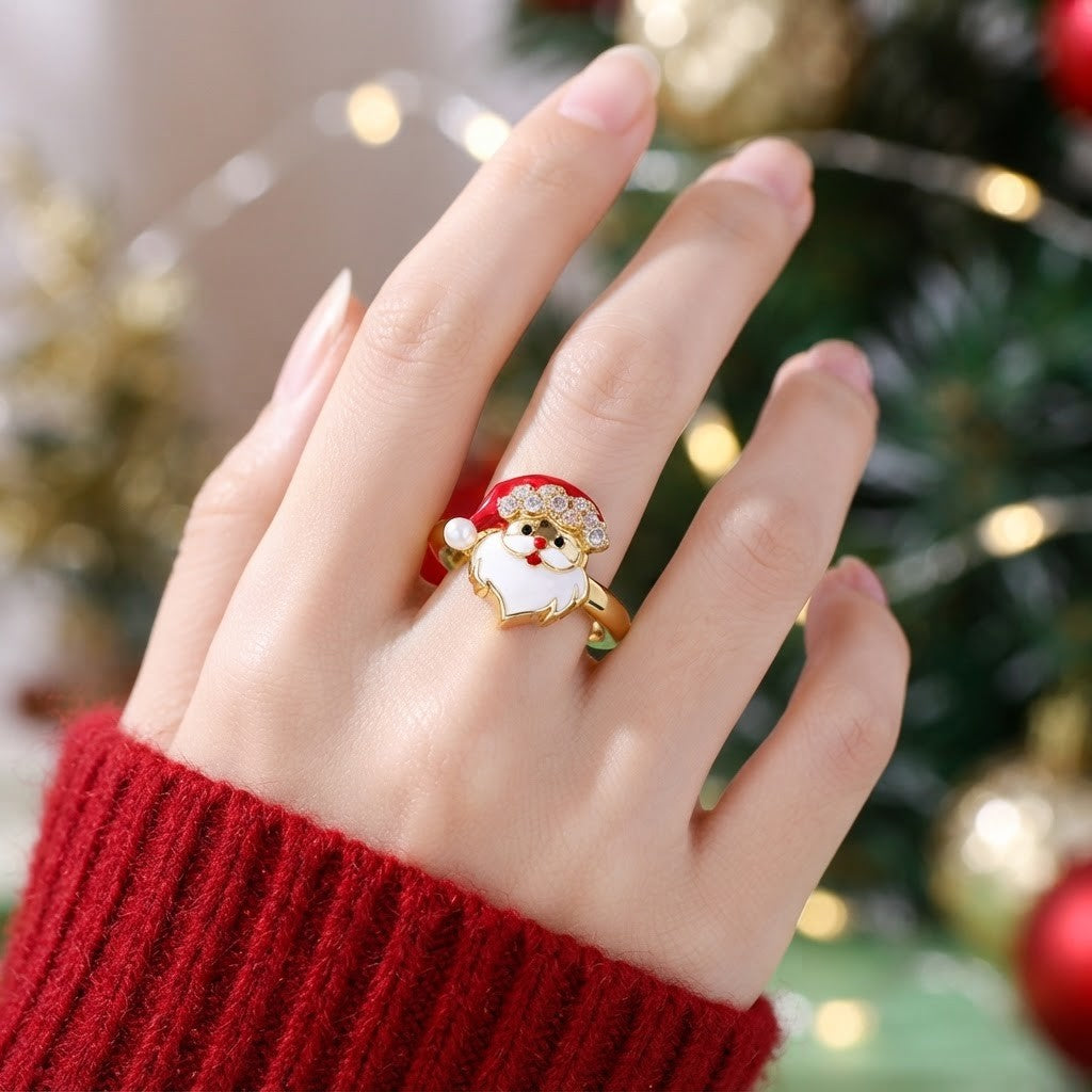 Crystal Santa Claus Enamel Ring
