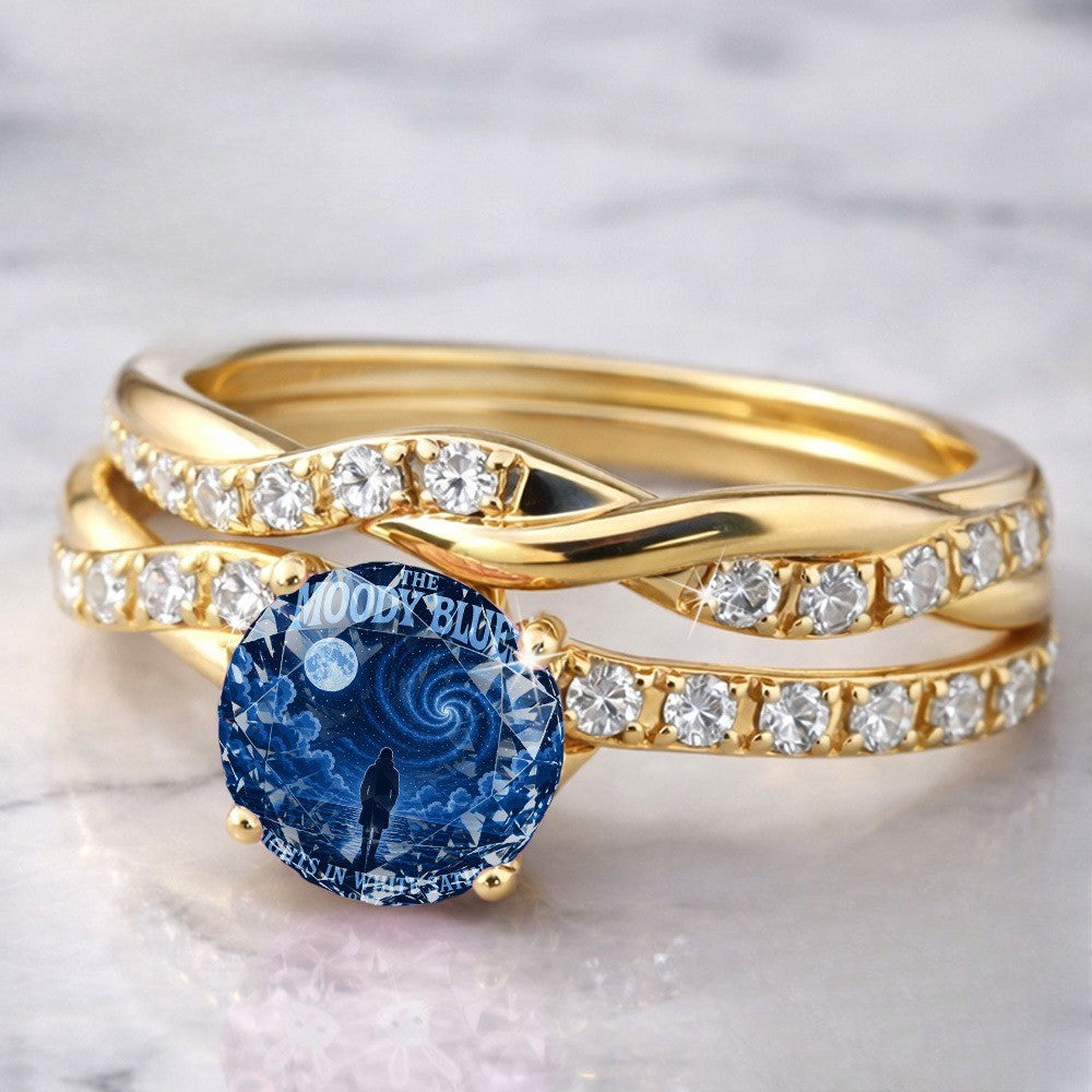 Blue Spiral Moon Ring