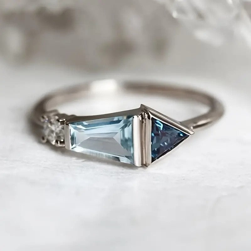 Blue Geometric Triangle Ring