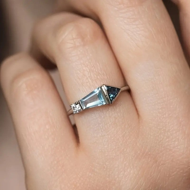 Blue Geometric Triangle Ring
