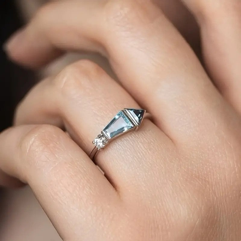 Blue Geometric Triangle Ring