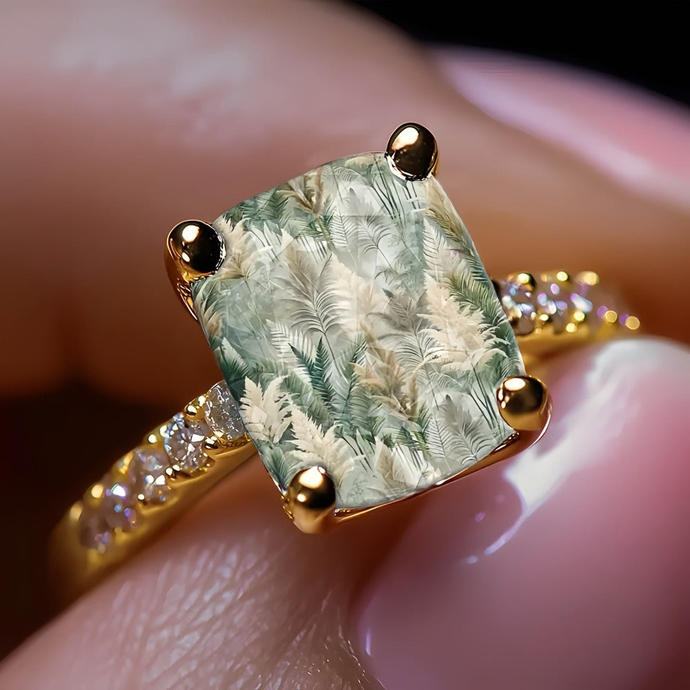 Green Feather Square Ring
