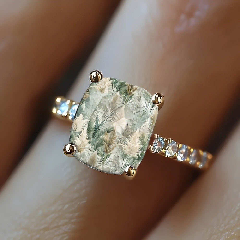 Green Feather Square Ring