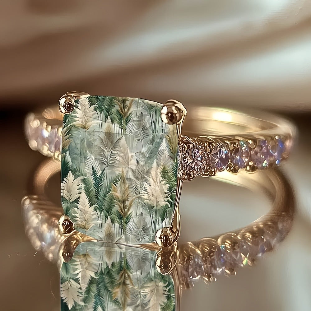 Green Feather Square Ring