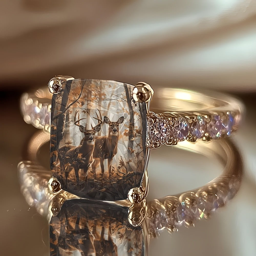 Deer Forest Square Ring
