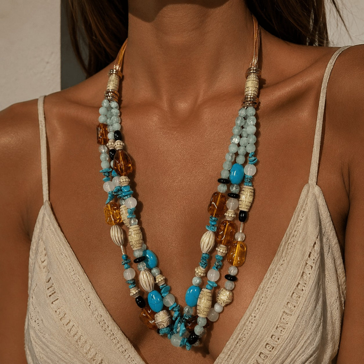 Amber & Turquoise Multi-Strand Necklace