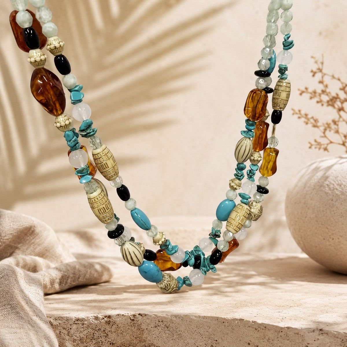 Amber & Turquoise Multi-Strand Necklace