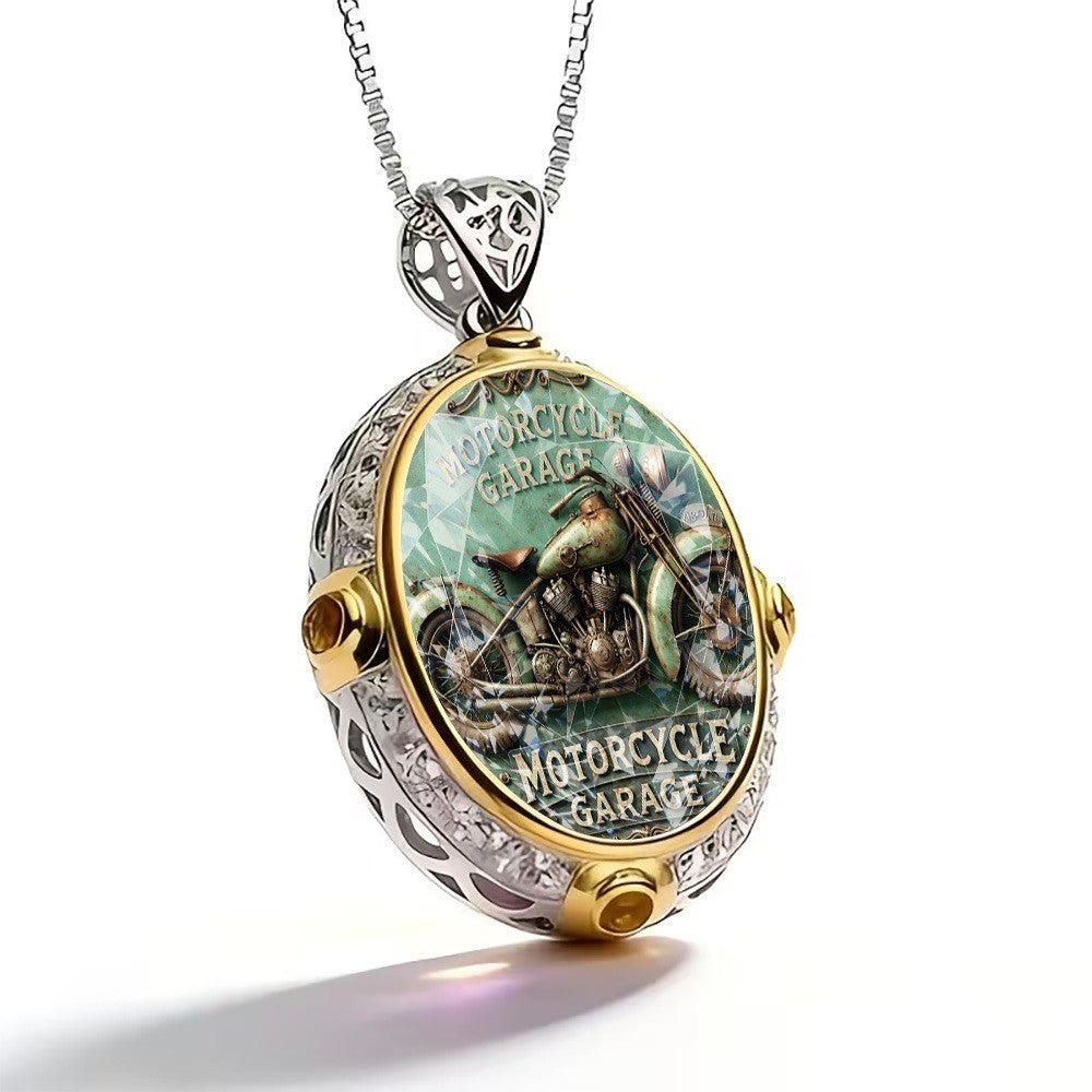 Vintage Motorcycle Oval Necklace