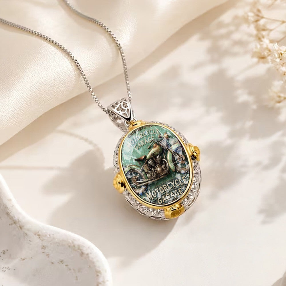 Vintage Motorcycle Oval Necklace