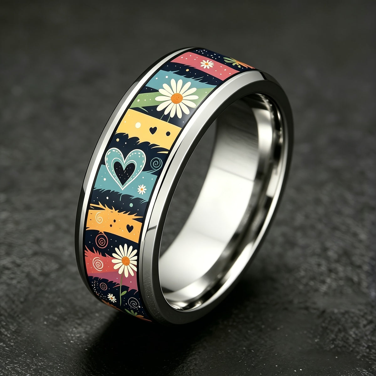 Colorful Daisy & Heart Ring