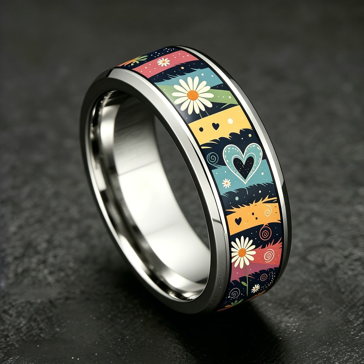 Colorful Daisy & Heart Ring