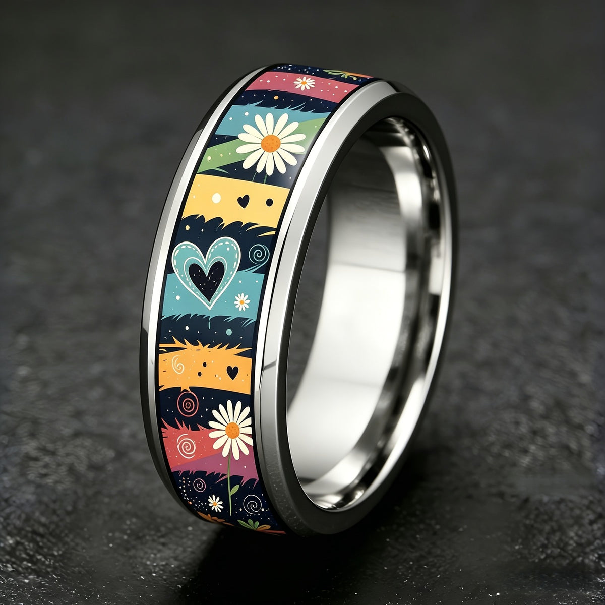 Colorful Daisy & Heart Ring