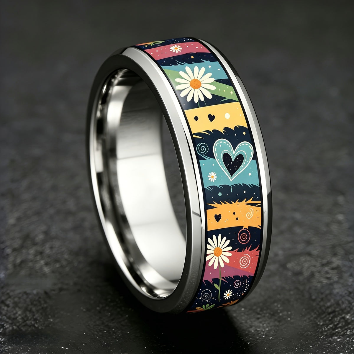 Colorful Daisy & Heart Ring