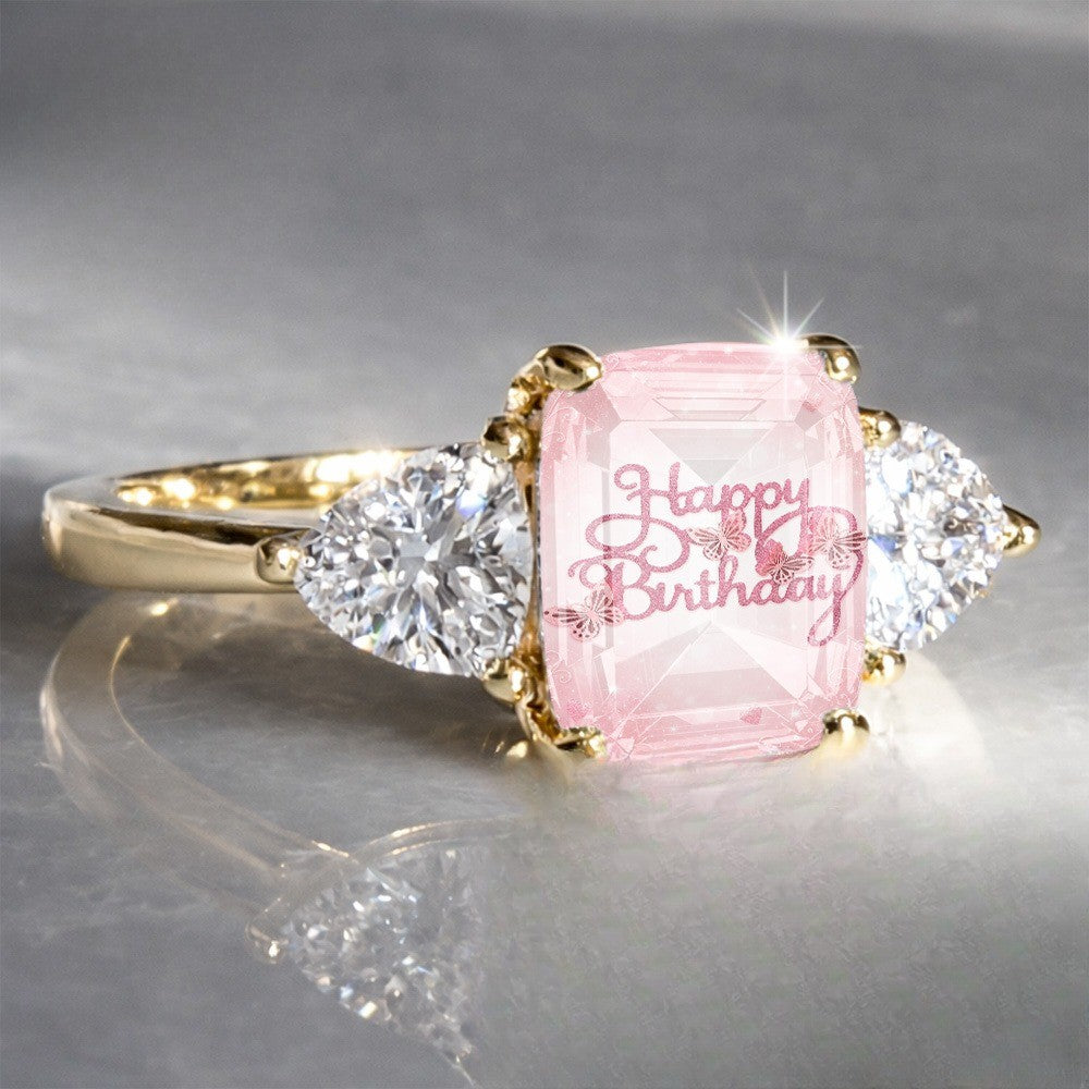 Pink Butterfly Three-Stone Ring
