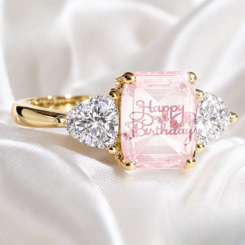 Pink Butterfly Three-Stone Ring
