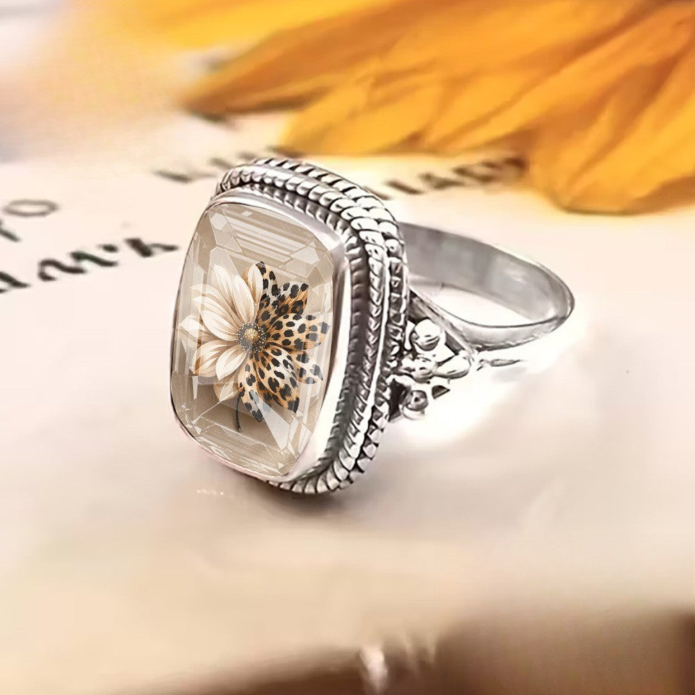 Leopard Floral Woven Square Ring