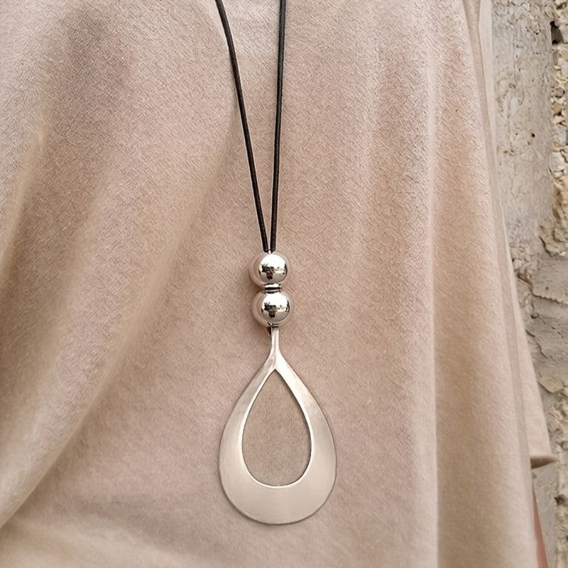 Hollow Teardrop Cord Necklace