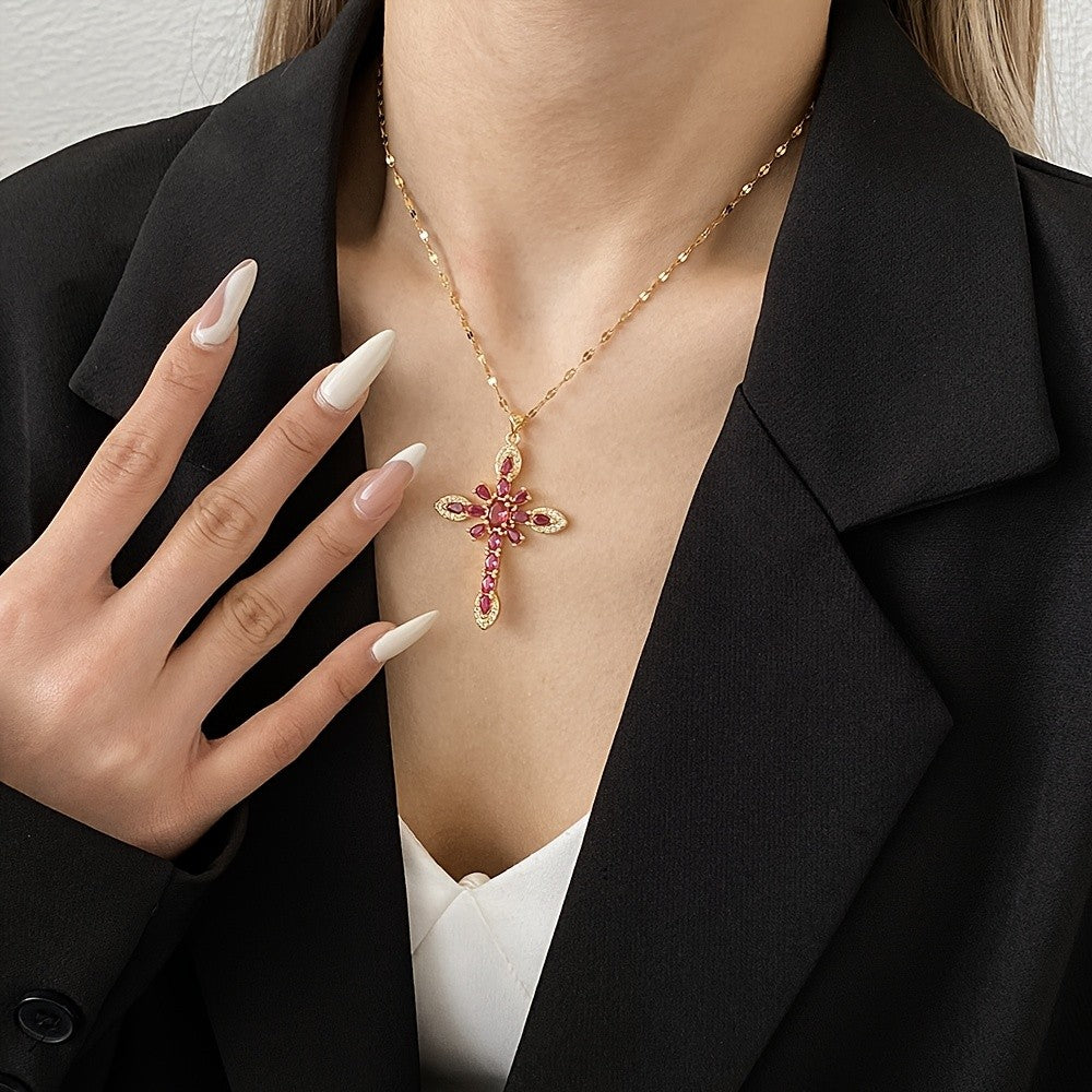 Marquise Gemstone Cross Necklace