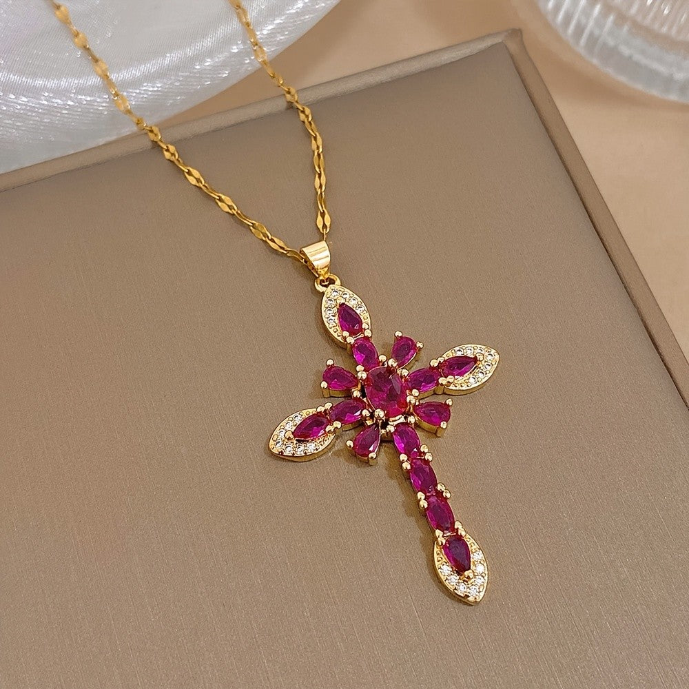 Marquise Gemstone Cross Necklace