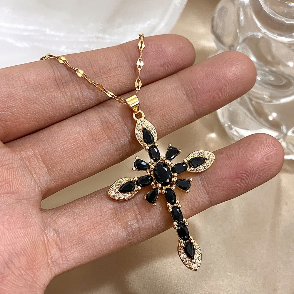 Marquise Gemstone Cross Necklace