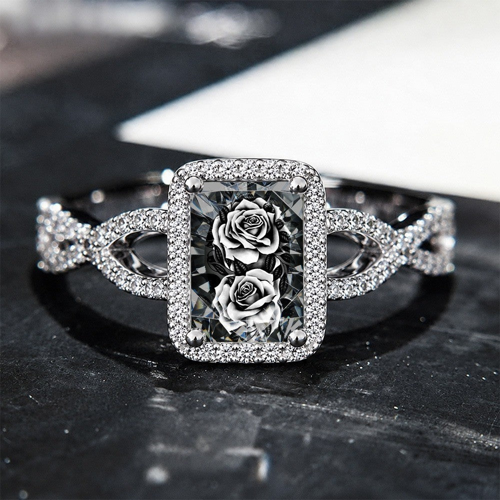 Black Rose Square Ring
