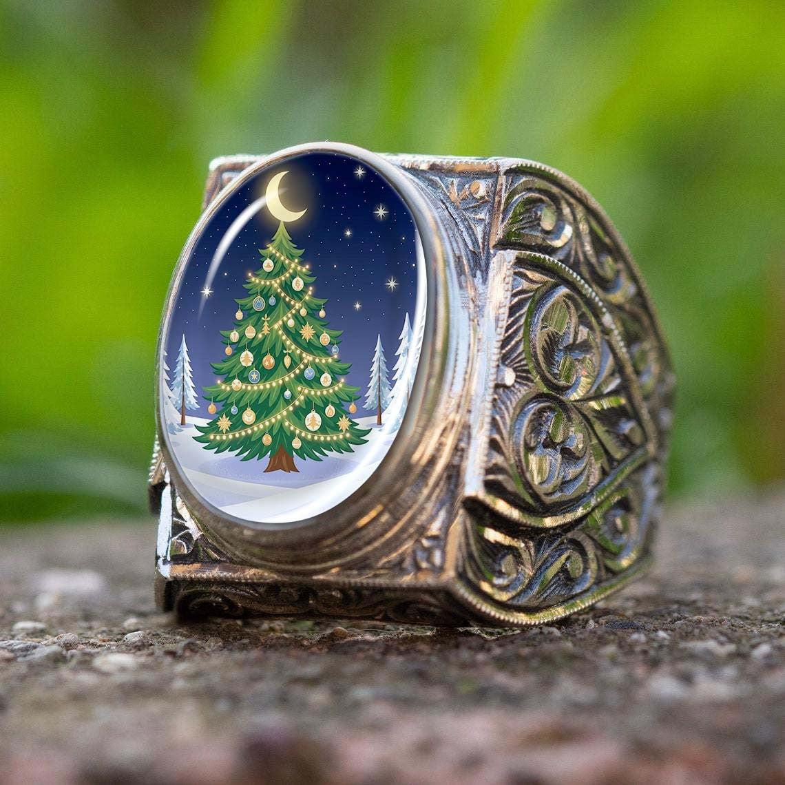 Christmas Tree Cabochon Ring