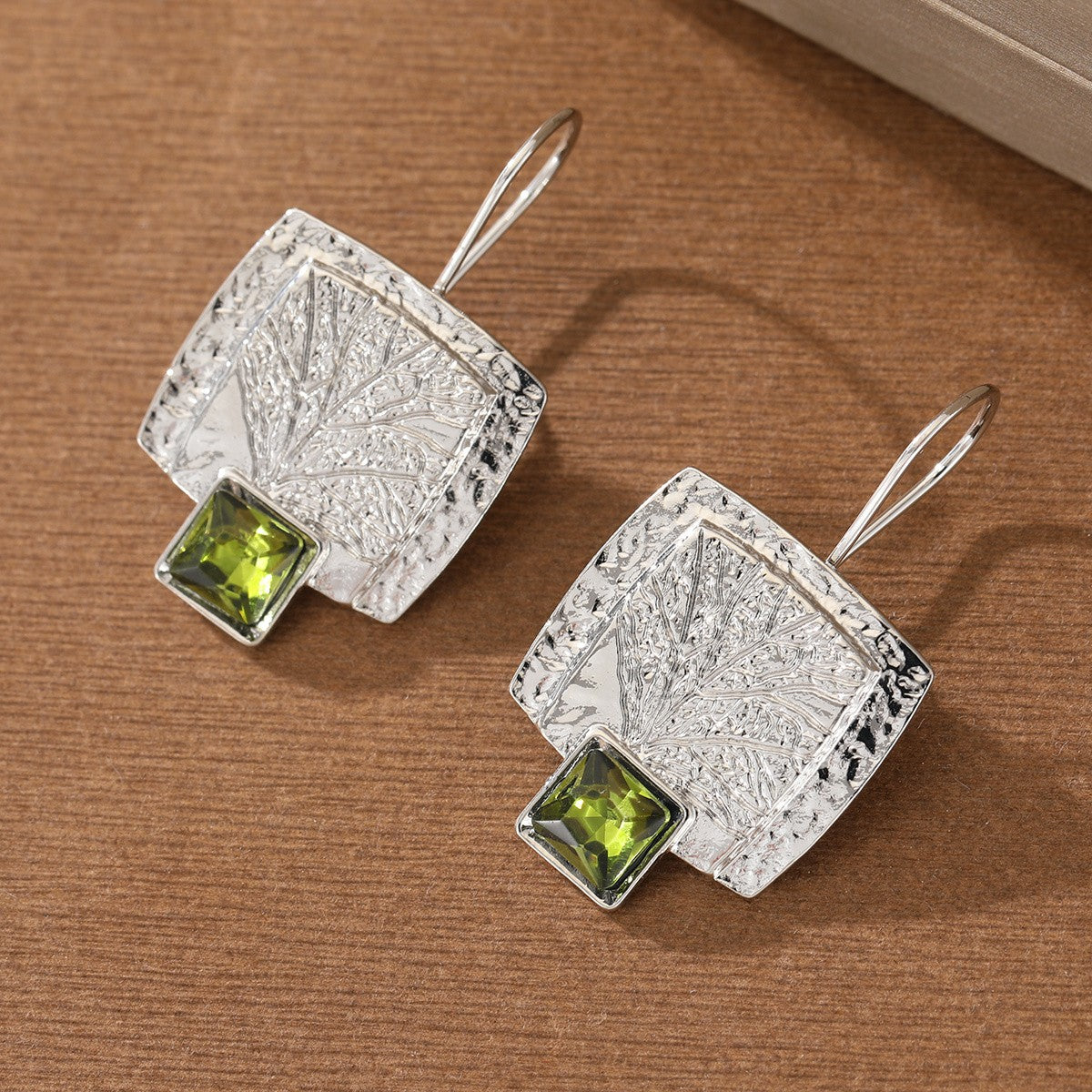 Textured Leaf Square Drop Earrings