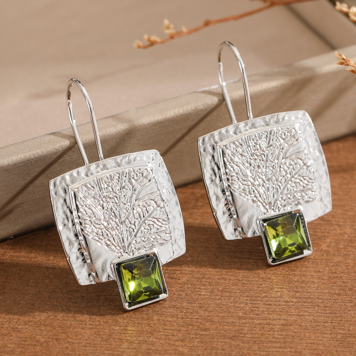 Textured Leaf Square Drop Earrings