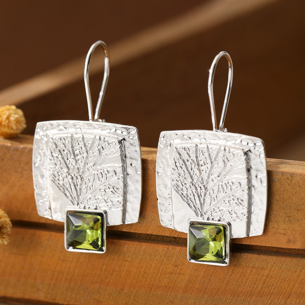 Textured Leaf Square Drop Earrings
