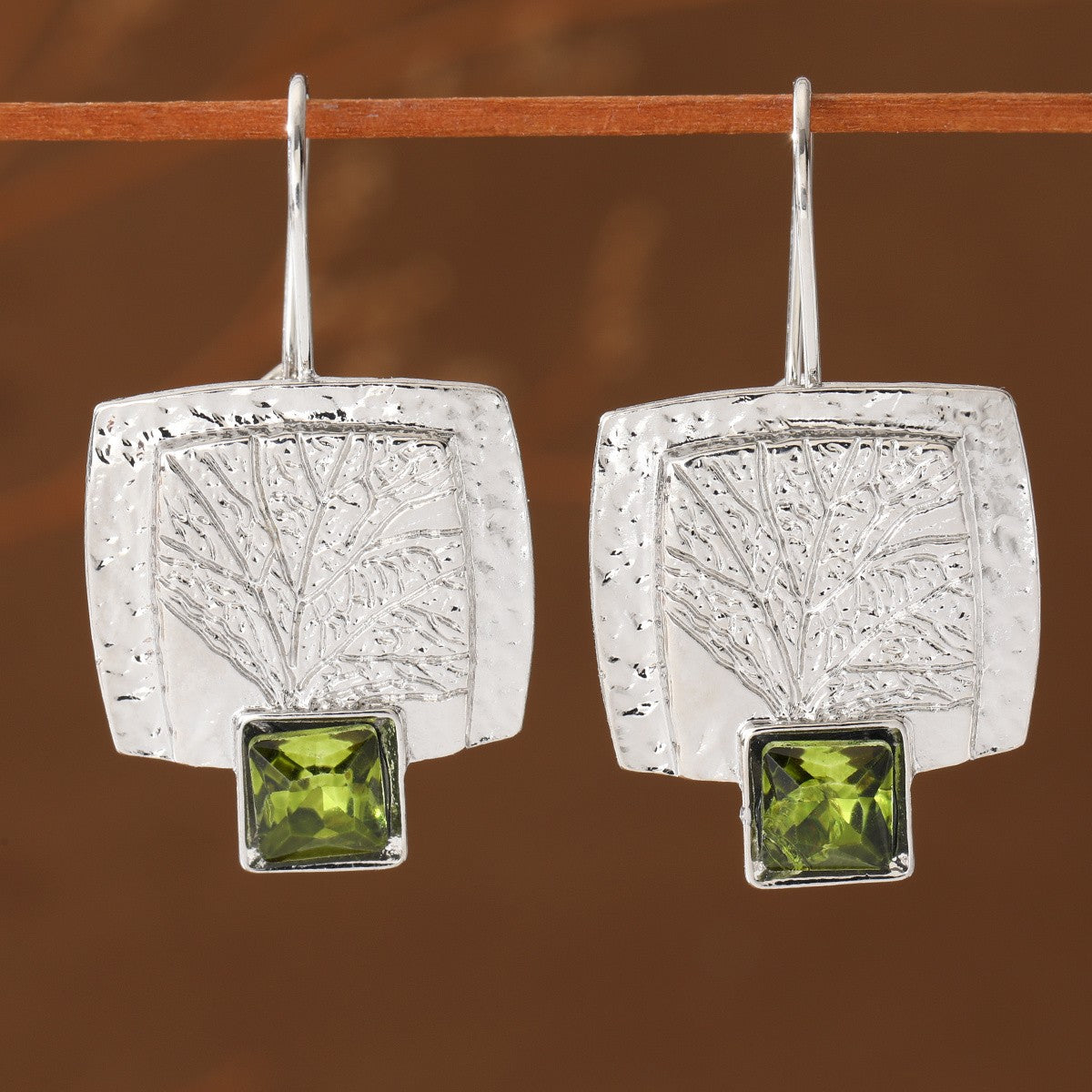 Textured Leaf Square Drop Earrings