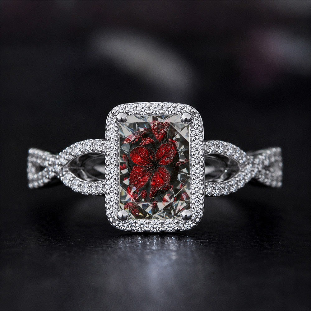 Red Flower Square Ring
