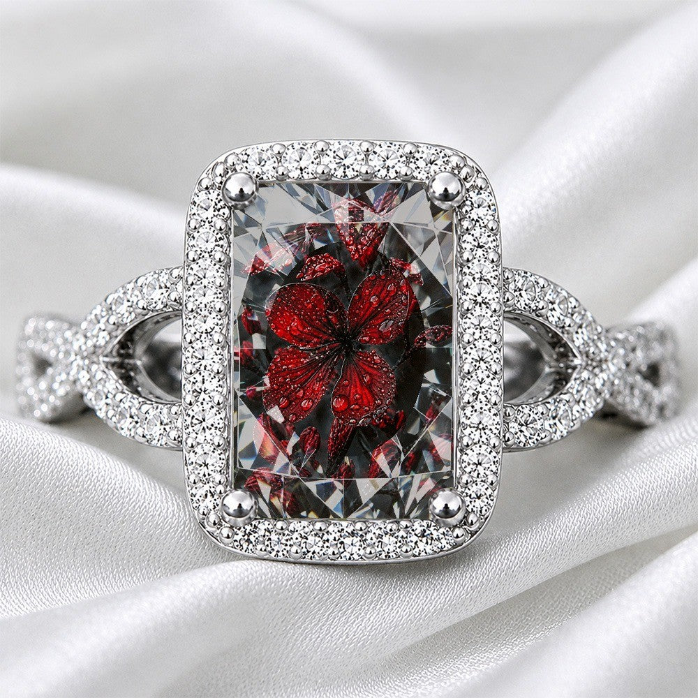Red Flower Square Ring