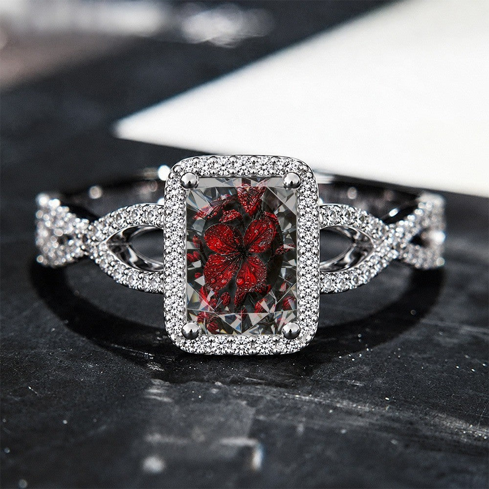 Red Flower Square Ring